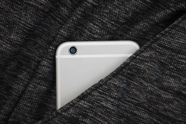 Модний Великий Срібний Смартфон Кишені Одягу Популярна Технологія Мобільних Гаджетів — стокове фото