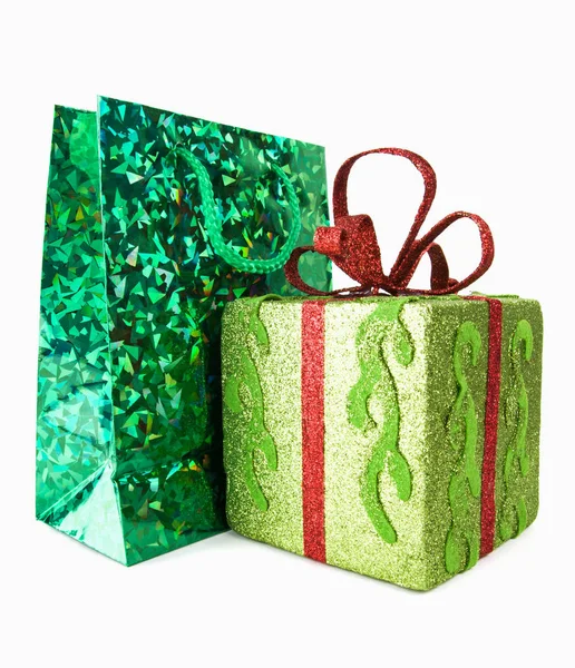 Christmas Gift Box Gft Bag Isolated White Background — Stock Photo, Image