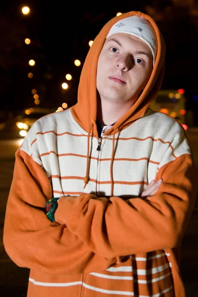 Fashionable Young Guy Posing Outdoors City — Stock Photo, Image