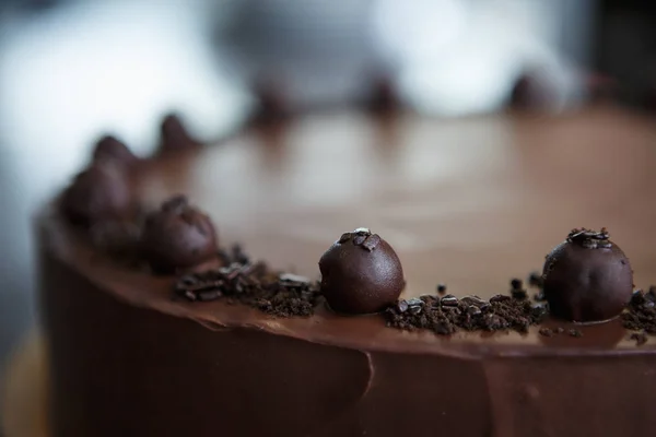 Glaçure Chocolat Sur Grand Beau Gâteau Cacao Produit Boulangerie Délicieux — Photo