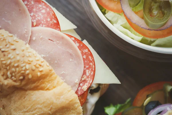 God Färsk Smörgås Snabbmat Restaurangmeny Läckra Mellanmål Till Lunch Skivad — Stockfoto