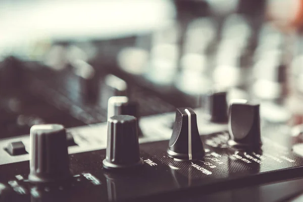 Professional Party Sound Mixer Controller Focus Faders Volume Regulators Play — Stock Photo, Image