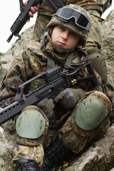 Assistência Militar Soldados Armados Camuflagem Exército Ucraniano Uniforme Combate Soldado — Fotografia de Stock