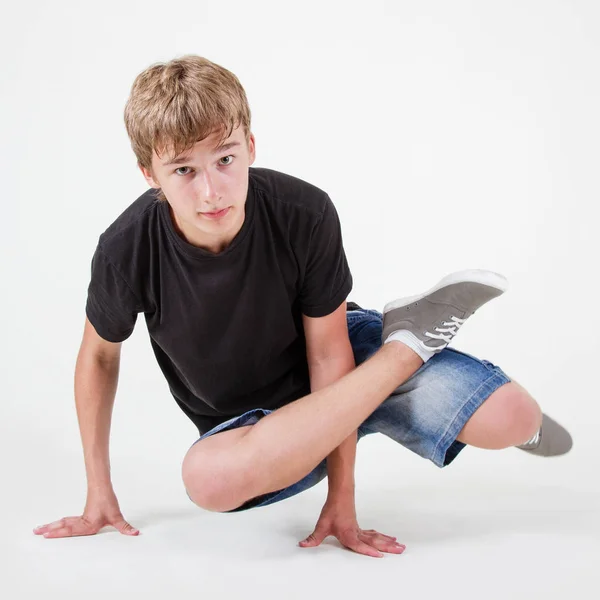 Nastolatek Bboy Szkolenia Biały Tło — Zdjęcie stockowe