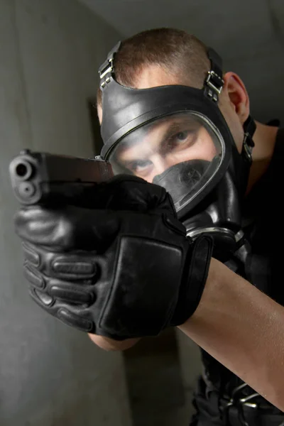 Photo Armed Man Combat Uniform Playing Terrorist Special Forces Team — Stock Photo, Image