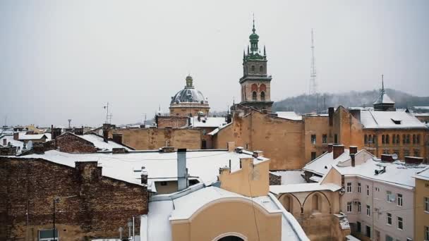 Lviv Ukraina Januari 2018 Video Panorama Gamla Staden Lvov Västra — Stockvideo