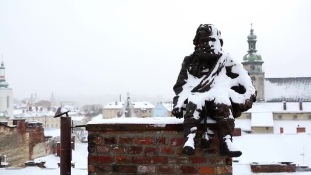 Lviv Ukraine January 2019 Monumen Penyapu Cerobong Asap Atau Sazhotrus — Stok Video