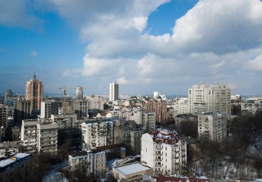 Kiev, Ukrayna - 18 Şubat, 2018: kış hava dron fotoğrafta Kiev merkezi