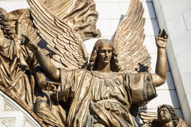 Moskova-11 Ocak 2017: Moskova. ana Rus Ortodoks kilisesinin merkezinde, Rusya 'nın en büyük Hıristiyan dini simgelerinden biri olan kurtarıcı Tapınağı. Duvarda Altın melek