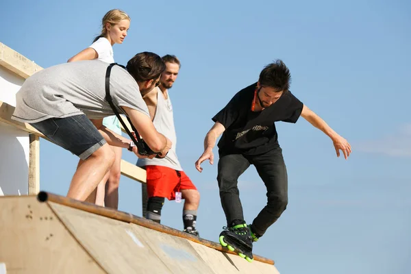 Odessa Agosto 2017 Concurso Patinação Linha Agressiva Parque Skate Livre — Fotografia de Stock