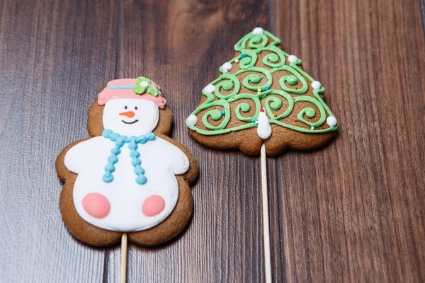 Delicioso Feriado Food Snowman Forma Árvore Abeto Cookies Para Natal — Fotografia de Stock