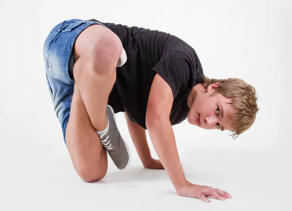 Adolescent Bboy Formation Sur Blanc Fond — Photo