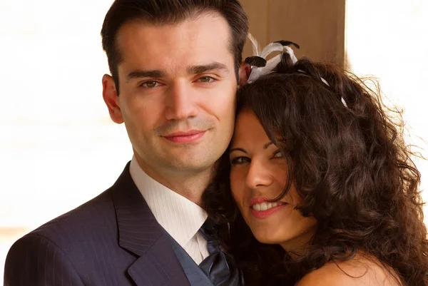 Happy Newlyweds Posing Outdoors Wedding — Stock Photo, Image