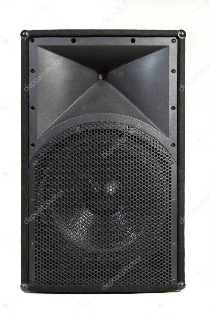 Large musical speaker on white background, suitable for concert or stage installation