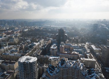 Kiev, Ukrayna - 18 Şubat, 2018: kış hava dron fotoğrafta Kiev merkezi