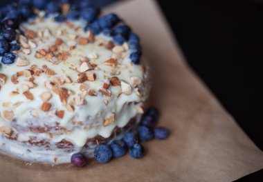 Kremalı kek, krepteki Bademli, yakın çekim