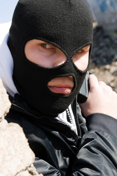 Armed Criminal Man Targeting Semi Automatic Pistol — Stock Photo, Image