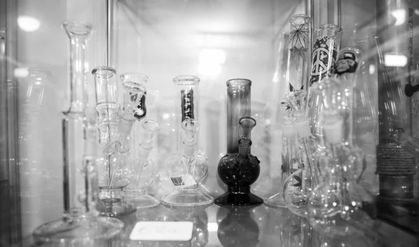 Genoa Italy October 2018 Ganja Shop Sell Legalized Marijuana Glass — Stock Photo, Image