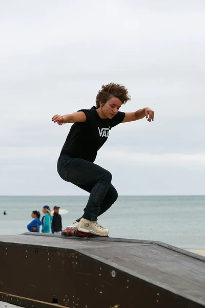 Odessa Agosto 2017 Concurso Patinaje Línea Agresivo Skate Park Aire — Foto de Stock