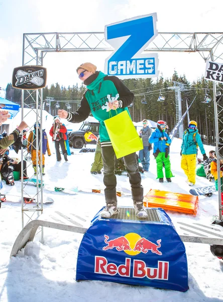 Boekovel Oekraïne Maart 2018 Snowboard Winnaars Van Wedstrijd Van Gratis — Stockfoto