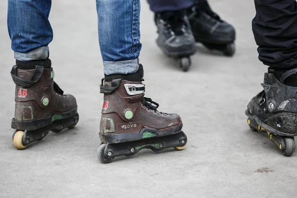 Moscow March 2017 Aggressive Inline Roller Skates Extreme Skating Skatepark — Stock Photo, Image