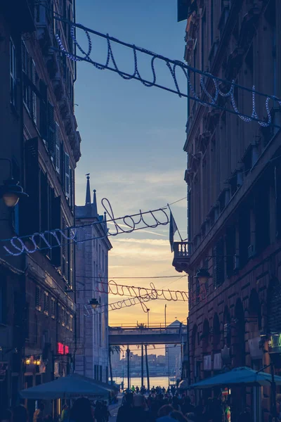 Genova Italia Octubre 2018 Hermoso Atardecer Ciudad Génova Vista Sobre — Foto de Stock