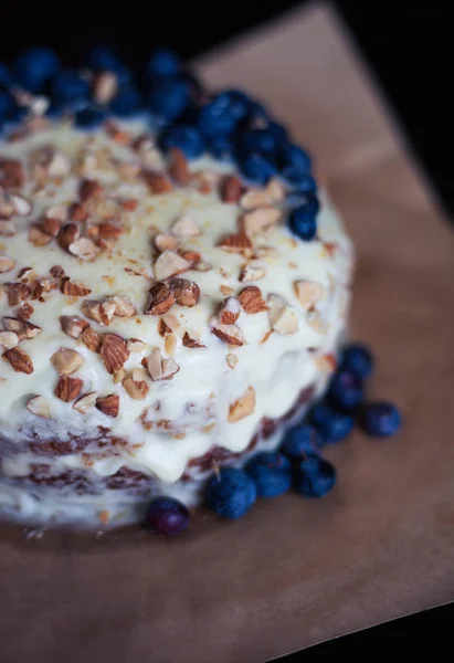 Blueberry Cream Pie Almonds Close — Stock Photo, Image