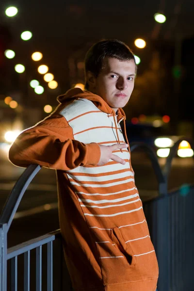 Fashionable Young Guy Posing Outdoors City — Stock Photo, Image