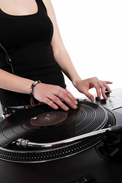 Hands Disc Jockey Girl Mixing Music — Stock Photo, Image