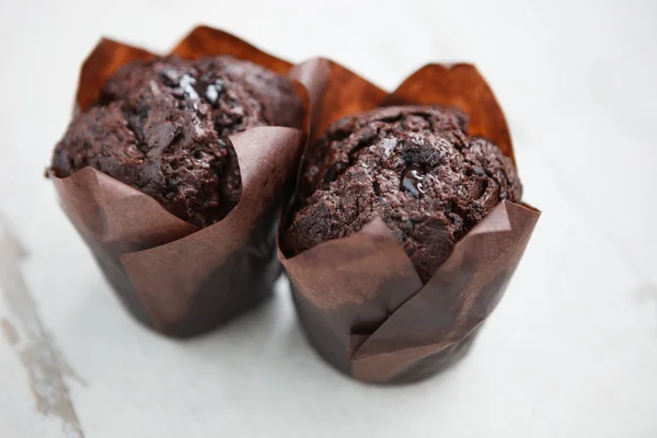 Quelques Muffins Chocolat Cacao Sucré Pour Pause Café Cupcakes Frais — Photo