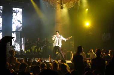 Famous Greek pop singer Sakis Rouvas performing on stage at buzuki in Athens, Greece on 13 of October 2012  