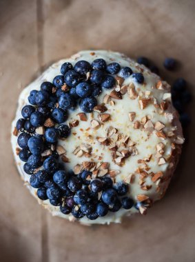 Kremalı kek, krepteki Bademli, yakın çekim