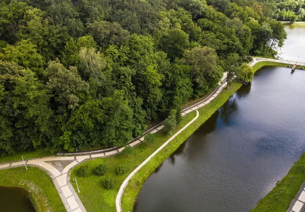 Kiev Julho 2018 Drone Aéreo Foto Belo Parque Verde Feophania — Fotografia de Stock