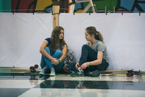 Moscow January 2016 Longboarding Competition Indoor Skatepark Young People Take — Stock Photo, Image