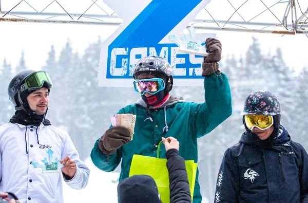 Boekovel Oekraïne Maart 2018 Snowboard Winnaars Van Wedstrijd Van Gratis — Stockfoto