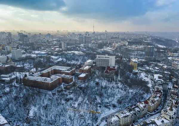 Kyiv Ukraine February 2018 Aerial Drone Photo Winter Kiev Center — Stock Photo, Image