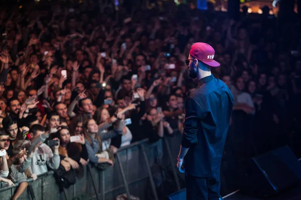 Moscow October 2016 Rap Singer Singing Crowded Nightclub Big Live — Stock Photo, Image