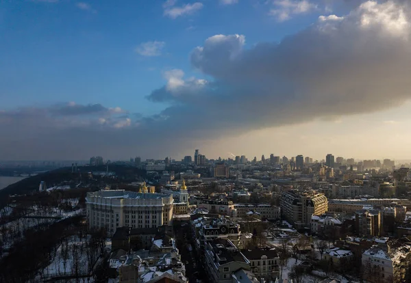 Kyiv Ukraine February 2018 Aerial Drone Photo Winter Kiev Center — Stock Photo, Image