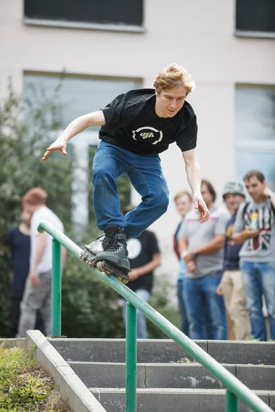 Moscow Agosto 2015 Concurso S3T Conclusão Rollerbladers Agressivos Livre Jovem — Fotografia de Stock