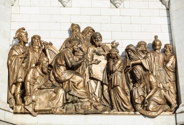 Moskova-11 Ocak 2017: Moskova. ana Rus Ortodoks kilisesinin merkezinde, Rusya 'nın en büyük Hıristiyan dini simgelerinden biri olan kurtarıcı Tapınağı. Duvarda Altın melek