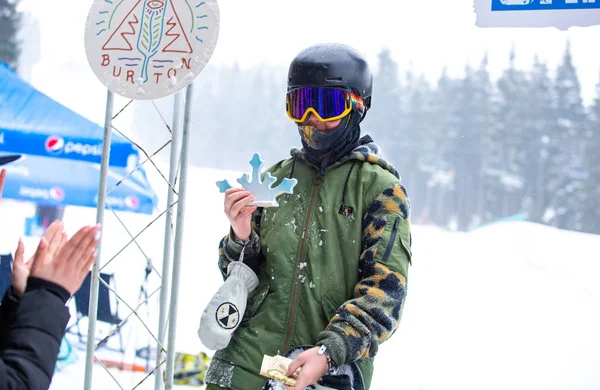 Boekovel Oekraïne Maart 2018 Snowboard Winnaars Van Wedstrijd Van Gratis — Stockfoto