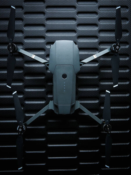 KYIV - 16 JANUARY, 2018: DJI Mavic Pro. Professional 4k aerial quadrocopter camera close up. High quality uav drone device for landscape, action photography. Flying gadget with camera