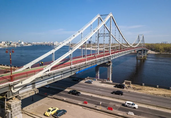 Kiev Ukraina April 2018 Aerial Drone Foto Truhanov Bridge Podil — Stockfoto