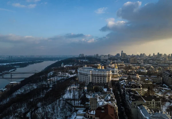 Kijów Ukraina Lutego 2018 Zdjęcie Lotnicze Drone Zimy Centrum Kijowa — Zdjęcie stockowe