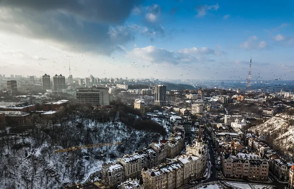 Kyiv Ukraine February 2018 Aerial Drone Photo Winter Kiev Center — Stock Photo, Image