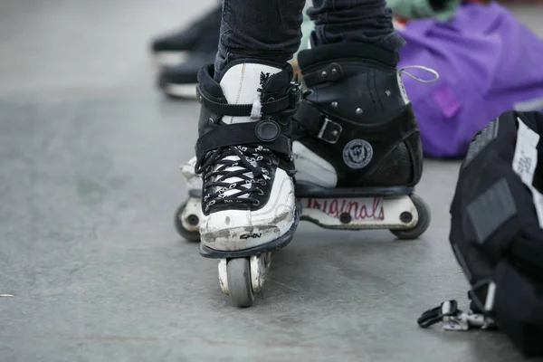 Moscow March 2017 Aggressive Inline Roller Skates Extreme Skating Skatepark — Stock Photo, Image