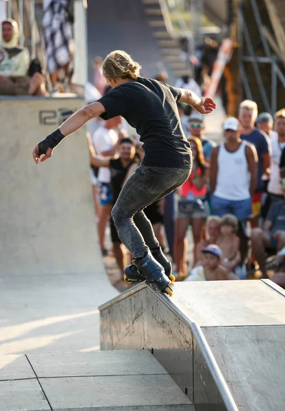 Odessa Agosto 2017 Concurso Patinaje Línea Agresivo Skate Park Aire — Foto de Stock