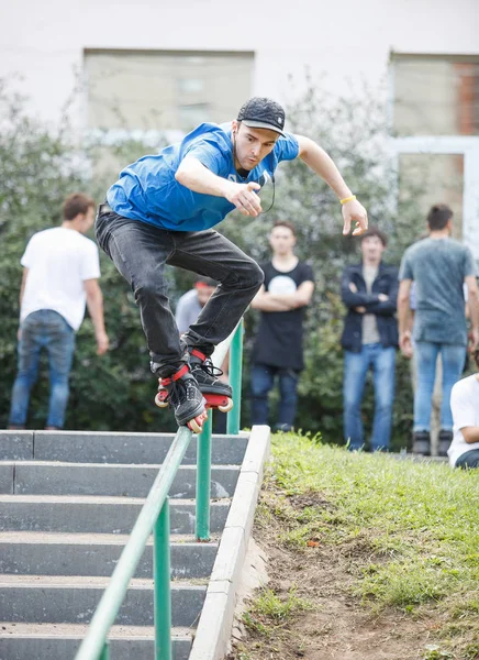 Moscow Agosto 2015 Concurso S3T Conclusão Rollerbladers Agressivos Livre Jovem — Fotografia de Stock