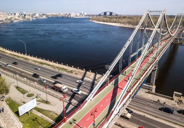 Kiev Ukraina April 2018 Antenn Drönare Foto Truhanov Bridge Över — Stockfoto