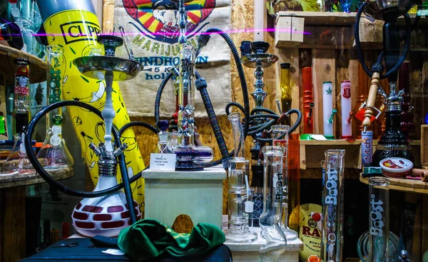 Genoa Italy October 2018 Ganja Shop Sell Legalized Marijuana Glass — Stock Photo, Image